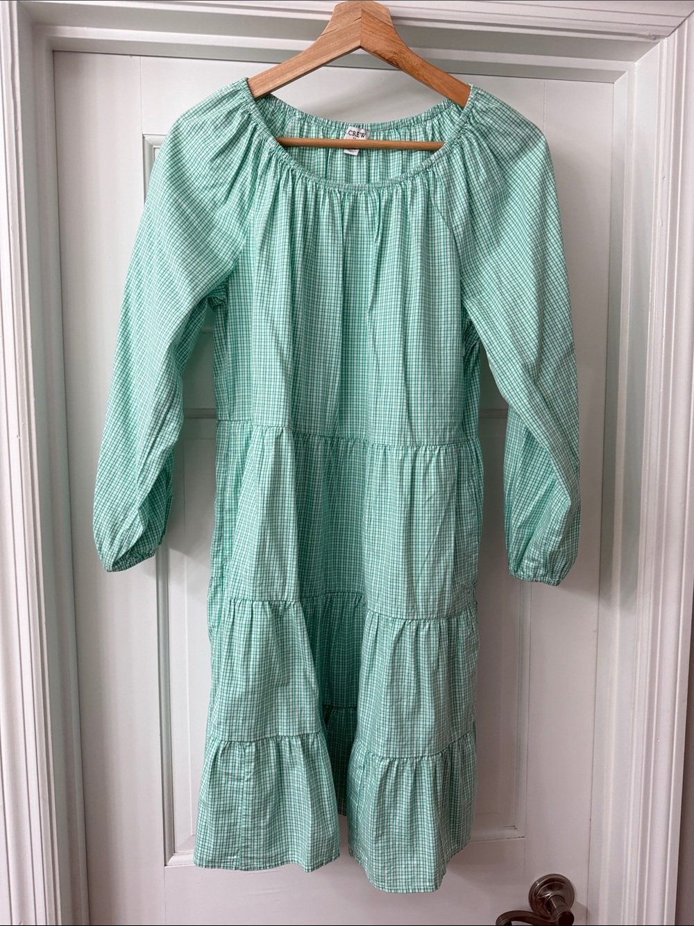 NWOT J. Crew Factory Green Gingham Tiered Dress